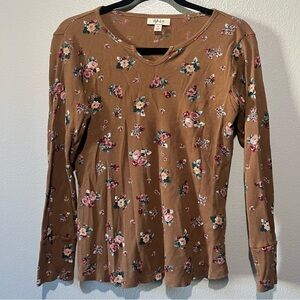 STYLE & CO- Long Sleeve Ribbed Top with Floral Print Size XS